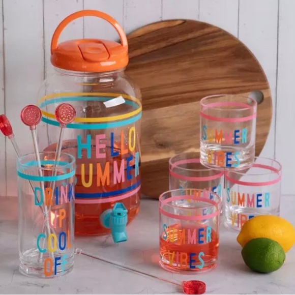 NWT Hello Summer Dispenser & Drinkware - 10 Piece Set - Picture 3 of 7